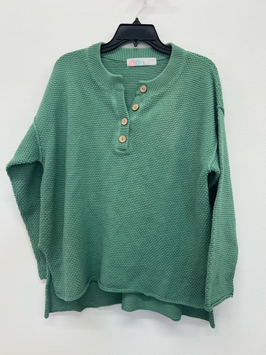 Free People Sweaters - NWOT Free People Women’s Hailee Waffle Knit Henley Green Sweater Size XS
